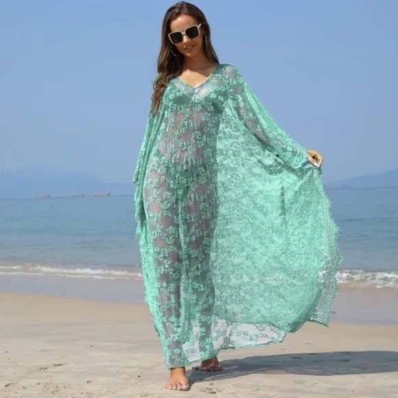 Beach Cover Up Boho Lace Kimono Bikini Robe Swimsuit Bathing Suit Costume Role